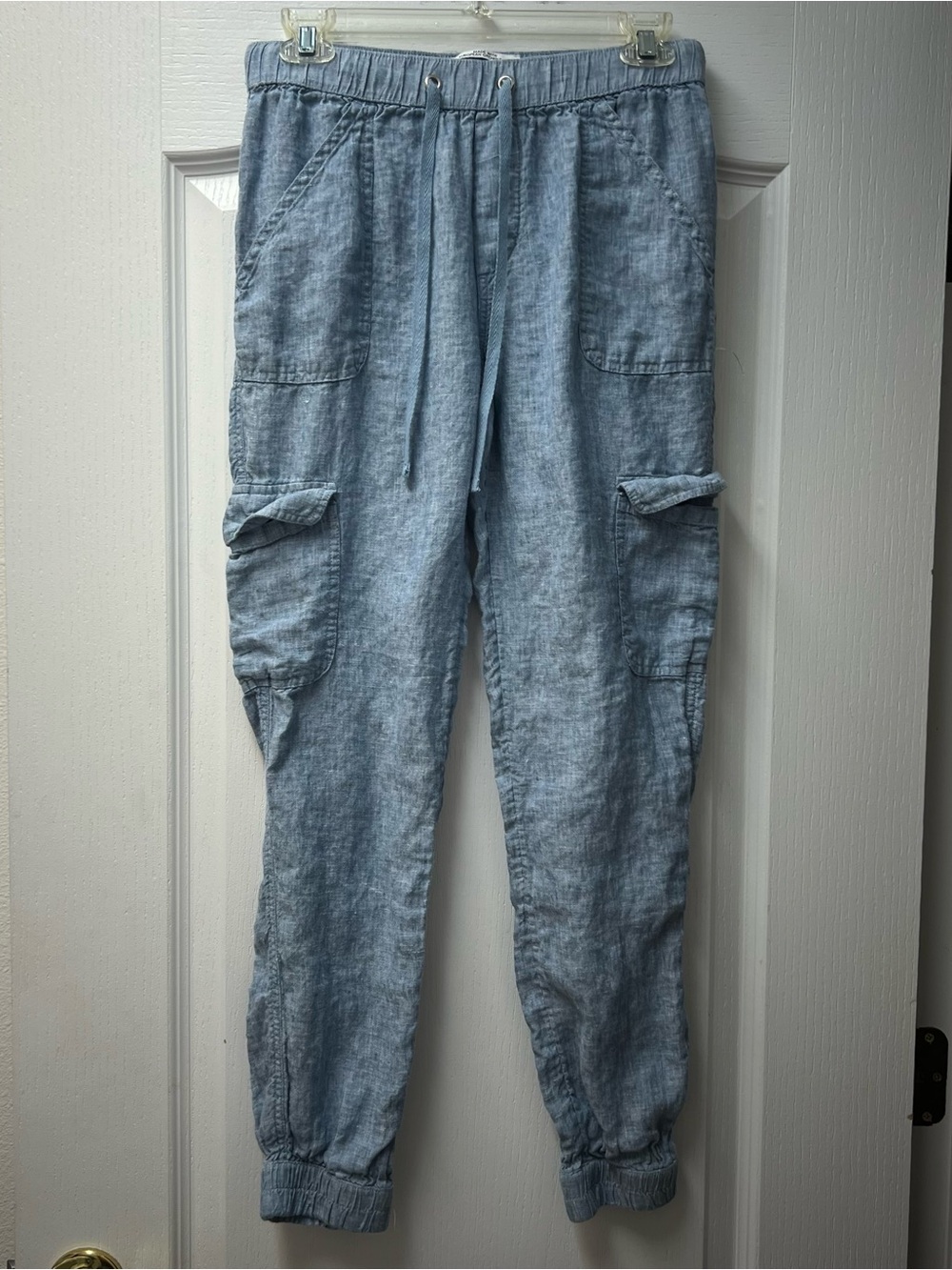 Nicole Miller Blue Heather European Flax Linen Joggers Pant Sz S